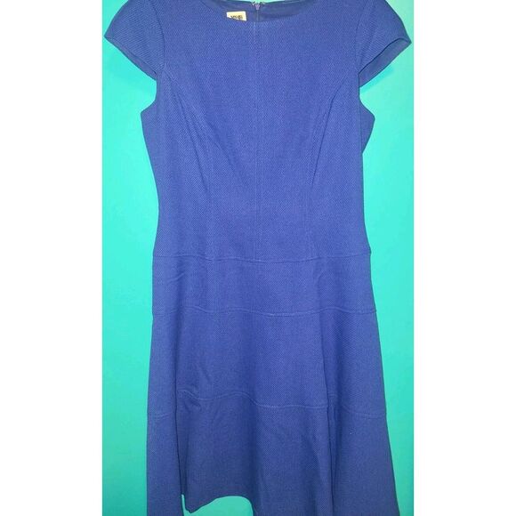 Anne Klein Dress Cobalt Blue 6 Short Sleeve Dropped Waist Midi Career Church - Picture 1 of 10